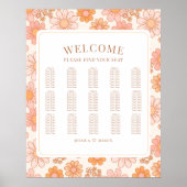 Retro Sinaasappel Daisy Bloemen Trouwstoel Grafiek Poster (Voorkant)