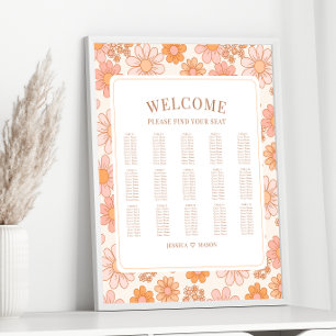 Retro Sinaasappel Daisy Bloemen Trouwstoel Grafiek Poster