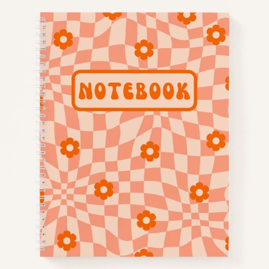 Retro Sinaasappel Daisy Verwrongen Checker Board Notitieboek (Voorkant)