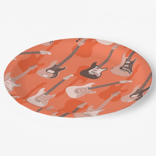 Retro Sinaasappel Elektrische Rockgitaar & Bass Pa Papieren Bordje (Gekanteld)