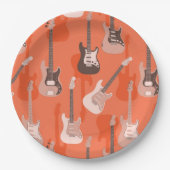 Retro Sinaasappel Elektrische Rockgitaar & Bass Pa Papieren Bordje (Voorkant)