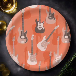 Retro Sinaasappel Elektrische Rockgitaar & Bass Pa Papieren Bordje