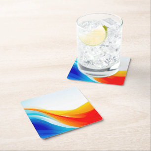 Retro Sinaasappel en Blauw abstract gebogen lijnen Kartonnen Onderzetters