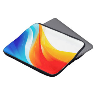 Retro Sinaasappel en Blauw abstract gebogen lijnen Laptop Sleeve