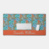 Retro Sinaasappel en blauwe bloemen Bureaumat (Keyboard & Muis)