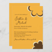 Retro Sinaasappel en Bruin Bloemen Bruiloft Kaart (Voorkant / Achterkant)