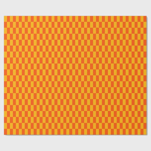 Retro Sinaasappel en geel Checkerboard Cadeaupapier (Vlak)