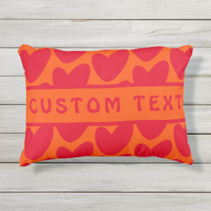 Retro Sinaasappel en Groovy Red Hearts Buitenkussen