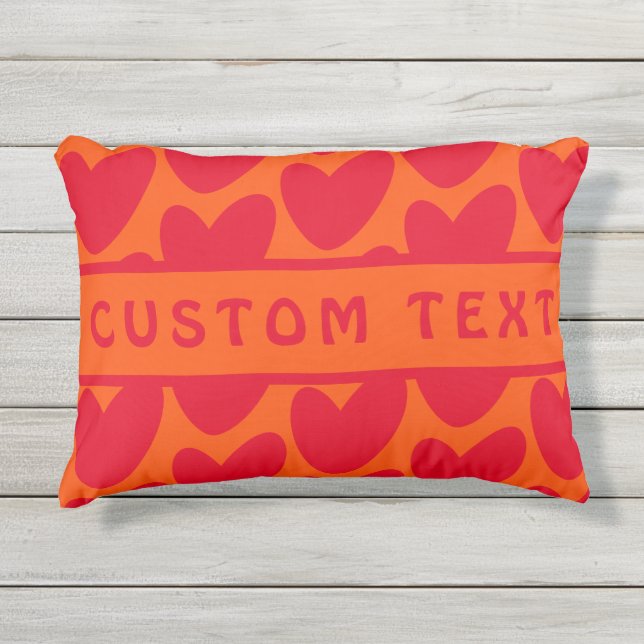 Retro Sinaasappel en Groovy Red Hearts Buitenkussen (Voorkant)