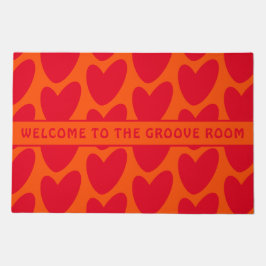 Retro Sinaasappel en Groovy Red Hearts Deurmat