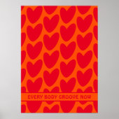 Retro Sinaasappel en Groovy Red Hearts Poster (Voorkant)