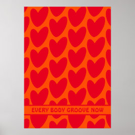 Retro Sinaasappel en Groovy Red Hearts Poster