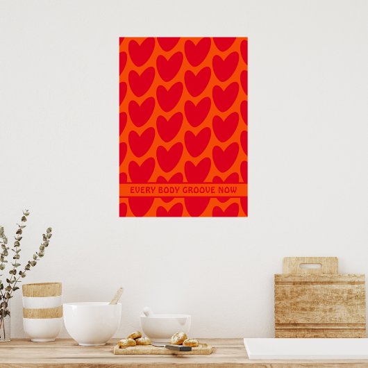 Retro Sinaasappel en Groovy Red Hearts Poster (Keuken)