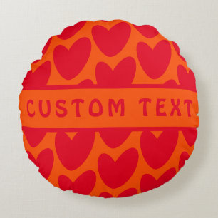 Retro Sinaasappel en Groovy Red Hearts Rond Kussen