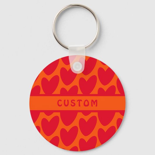 Retro Sinaasappel en Groovy Red Hearts Sleutelhanger (Voorkant)