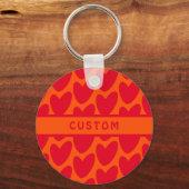 Retro Sinaasappel en Groovy Red Hearts Sleutelhanger (Voorkant)