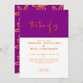 Retro Sinaasappel en Paarse The Two of Us Bruiloft Kaart (Voorkant / Achterkant)