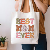 Retro Sinaasappel en Roze Beste Moeder Ooit Canvas Tote Bag