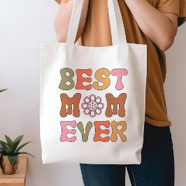 Retro Sinaasappel en Roze Beste Moeder Ooit Canvas Tote Bag
