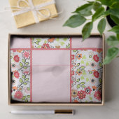 Retro Sinaasappel en Roze Mid Century  Bloemen Tissuepapier (Geschenk)