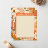 Retro Sinaasappel Floral A6 Verticale briefpapier  Notitiekaartje (Voorkant / Achterkant in situ)