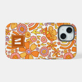 Retro Sinaasappel Flowers iPhone Case iPhone 15 Case (Achterkant horizontaal)