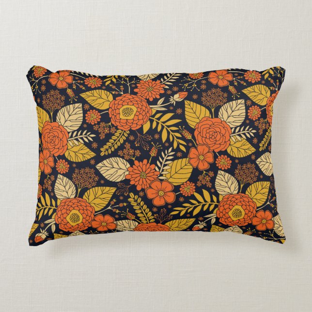 Retro-Sinaasappel, geel en zeeminkel  Accent Kussen (Voorkant)
