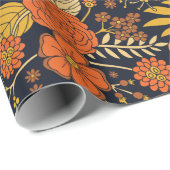 Retro-Sinaasappel, geel en zeeminkel  Cadeaupapier (Rol Hoek)