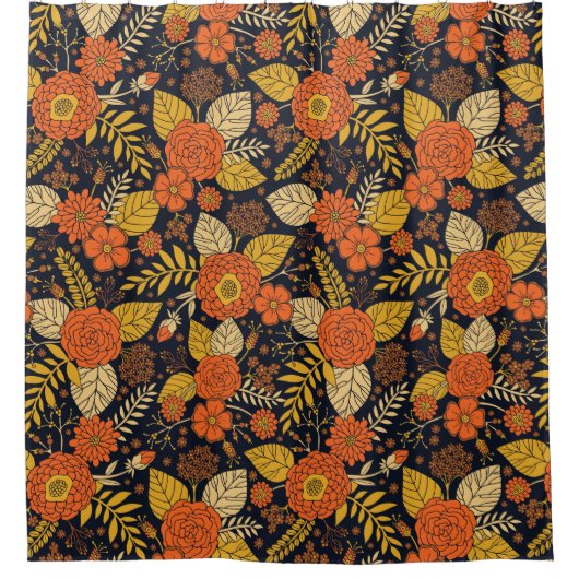 Retro-Sinaasappel, geel en zeeminkel  Douchegordijn (Voorkant)