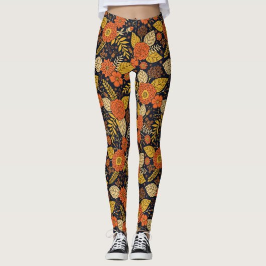 Retro-Sinaasappel, geel en zeeminkel Leggings (Voorkant)