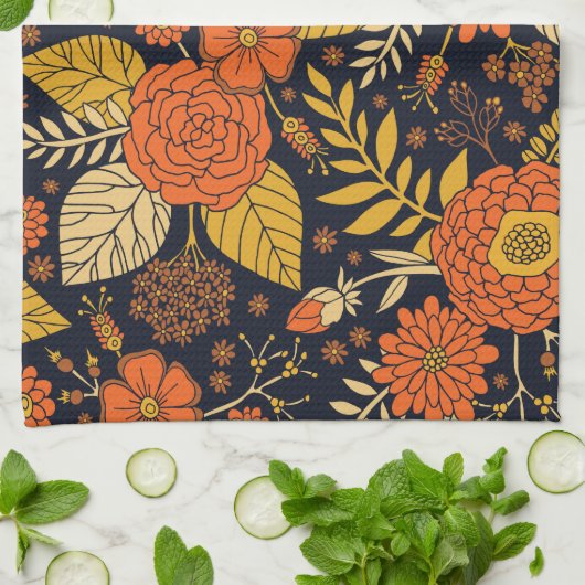 Retro-Sinaasappel, geel en zeeminkel Theedoek (Gevouwen)