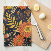 Retro-Sinaasappel, geel en zeeminkel Theedoek (Quarter Fold)