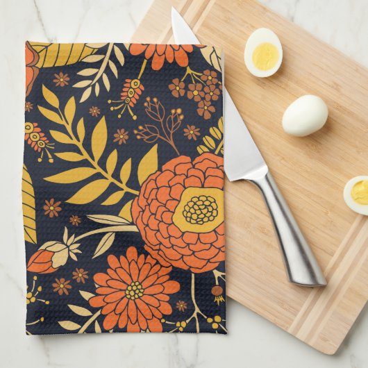 Retro-Sinaasappel, geel en zeeminkel Theedoek (Quarter Fold)