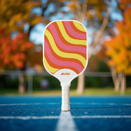 Retro Sinaasappel Geel Roze 70s & 90s Stripes Pickleball Paddle