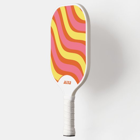 Retro Sinaasappel Geel Roze 70s & 90s Stripes Pickleball Paddle (Links)