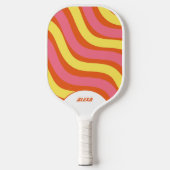 Retro Sinaasappel Geel Roze 70s & 90s Stripes Pickleball Paddle (Voorkant)
