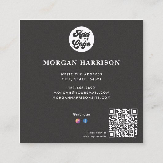 Retro Sinaasappel Gele Strepen 70s, jaren '80 Logo Vierkante Visitekaartje (Achterkant)