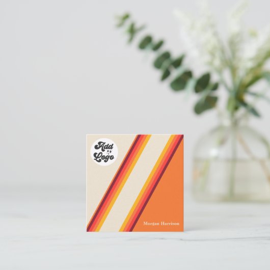 Retro Sinaasappel Gele Strepen 70s, jaren '80 Logo Vierkante Visitekaartje (Staand voorkant)