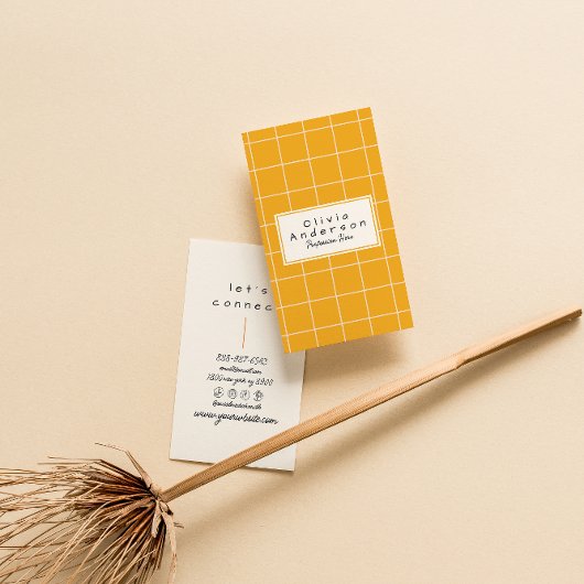 Retro Sinaasappel Geruite Strepen Trendy Boho Fun Visitekaartje