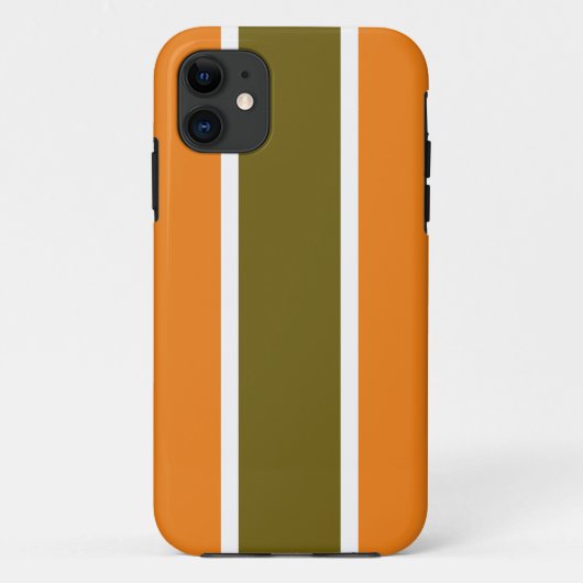 Retro Sinaasappel Golden Olive White Racing Stripe Case-Mate iPhone Case (Achterkant)