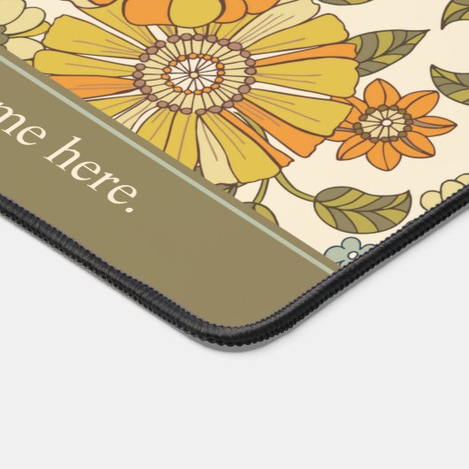 Retro Sinaasappel, Goud & Groen Bloemen Aangepaste Bureaumat (Hoek)