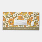 Retro Sinaasappel, Goud & Groen Bloemen Aangepaste Bureaumat (Keyboard & Muis)