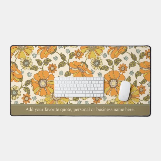 Retro Sinaasappel, Goud & Groen Bloemen Aangepaste Bureaumat (Keyboard & Muis)