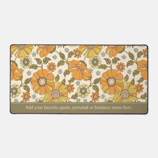 Retro Sinaasappel, Goud & Groen Bloemen Aangepaste Bureaumat (Voorkant)