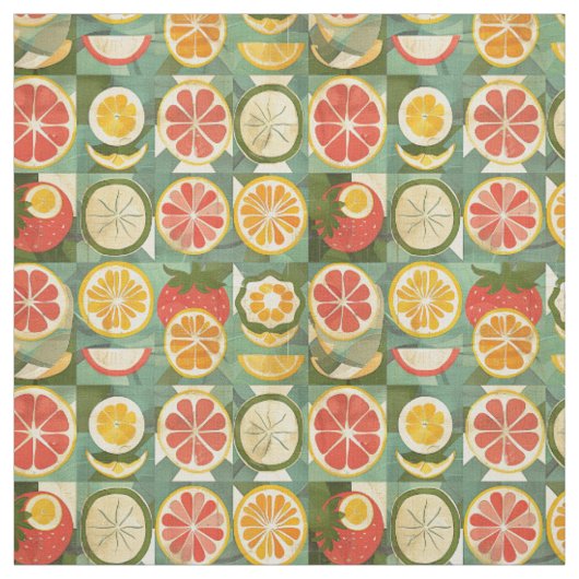 Retro Sinaasappel, Grapefruit & Aardbei Stof (Swatch)