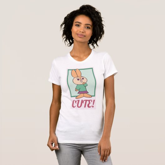 Retro Sinaasappel, Groen en Roze Schattige konijn T-shirt (Voorkant volledig)
