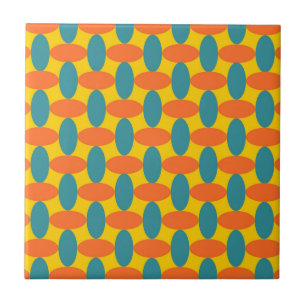 Retro Sinaasappel Groen Ovaal Geometrisch Patroon Tegeltje