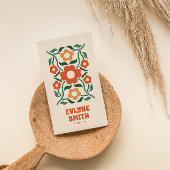 Retro Sinaasappel Groen QR Code Groovy Floral Boho Visitekaartje