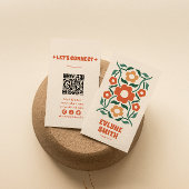 Retro Sinaasappel Groen QR Code Groovy Floral Boho Visitekaartje