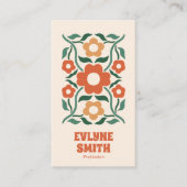 Retro Sinaasappel Groen QR Code Groovy Floral Boho Visitekaartje (Voorkant)